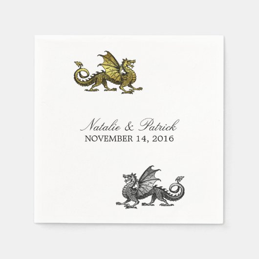 Gold Silver Dragon Wedding Paper Napkins Servetten (Voorkant)