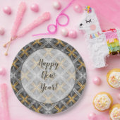 Gold, Silver en Grey Laced Diamonds Pattern Papieren Bordje (Feest)