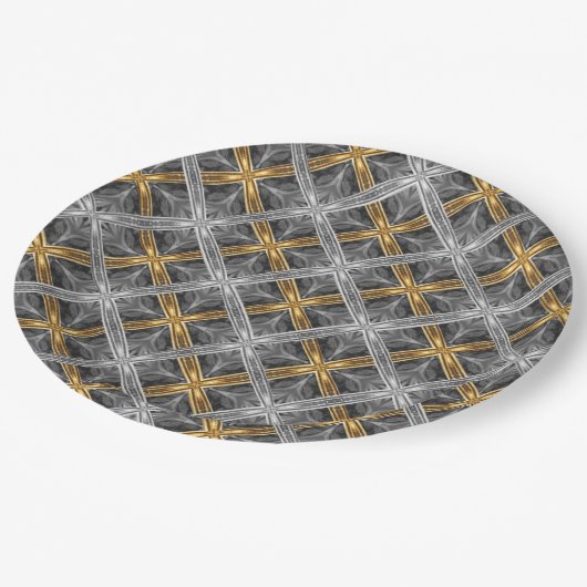 Gold, Silver en Grey Laced Diamonds Pattern Papieren Bordje (Gekanteld)