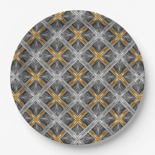 Gold, Silver en Grey Laced Diamonds Pattern Papieren Bordje (Voorkant)