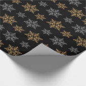 Gold Silver Faux Glitter Snowflakes Cadeaupapier (Hoek)