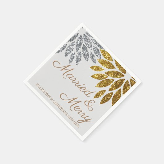 Gold Silver Floral Marriott and Merry Christmas Servet (Hoek)