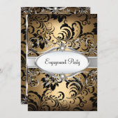 Gold Silver Floral Swirl Engagement Party nodigt u Kaart (Voorkant / Achterkant)