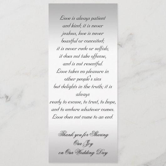 Gold Silver  Formal Wedding Program Prayer Programmakaart (Achterkant)