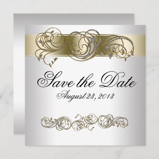 Gold Silver  Formulier sparen de Datum Save The Date (Voorkant / Achterkant)