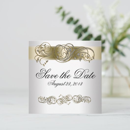 Gold Silver  Formulier sparen de Datum Save The Date (Staand voorkant)