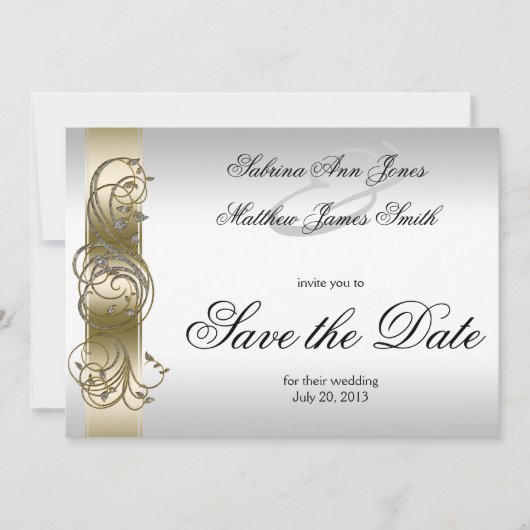 Gold Silver  Formulier sparen de Datum Save The Date (Voorkant)