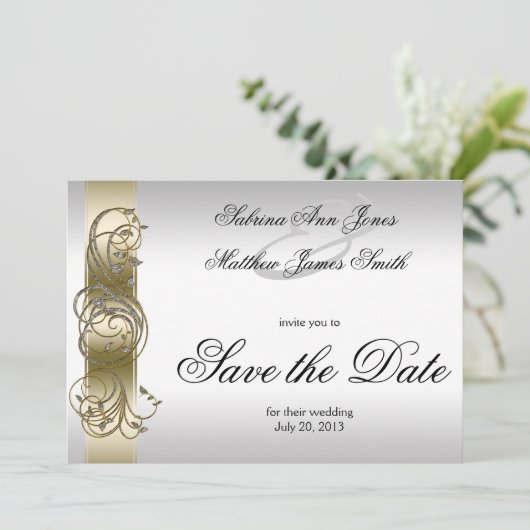 Gold Silver Formulier sparen de Datum Save The Date (Staand voorkant)