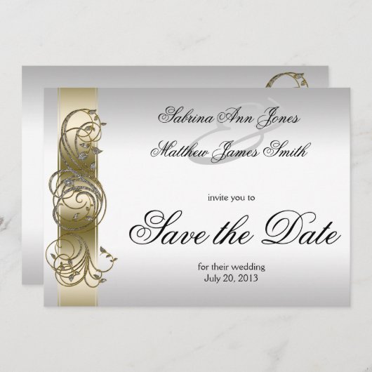 Gold Silver Formulier sparen de Datum Save The Date (Voorkant / Achterkant)