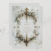 Gold Silver Frame Blue Gemstone Baroque Wedding Kaart (Voorkant / Achterkant)