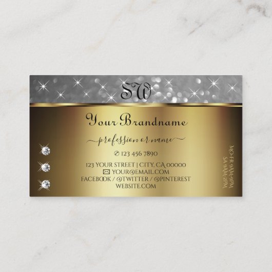 Gold Silver Glitter Sparkle Stars Jewels Initialen Visitekaartje (Achterkant)