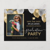Gold Silver Graduation Party Foto Bewaar de datum Briefkaart (Voorkant)