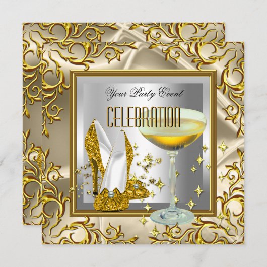 Gold Silver High Hiel Shoes Champagne Kaart (Voorkant / Achterkant)