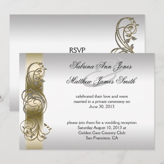 Gold Silver  huwelijksaankondiging Kaart (Voorkant / Achterkant)