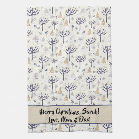 Gold Silver-kerstbomen Lichten en siervoorwerpen Theedoek (Verticaal)