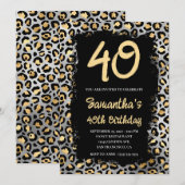 Gold Silver Leopard Painted Black 40th Birthday Kaart (Voorkant / Achterkant)