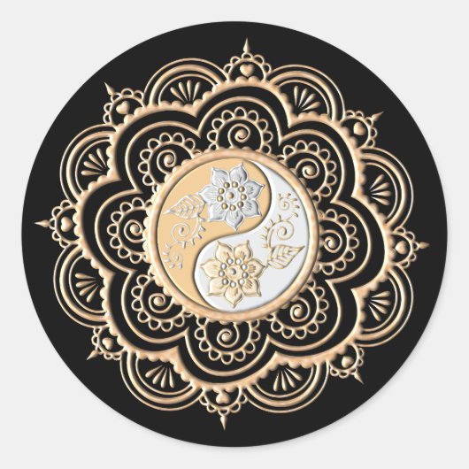 Gold & Silver Mandala Ronde Sticker (Voorkant)