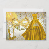 Gold Silver Mask Masquerade Quinceanera Invite Kaart (Voorkant)