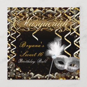 Gold & Silver Masquerade Masker Birthday Party Kaart