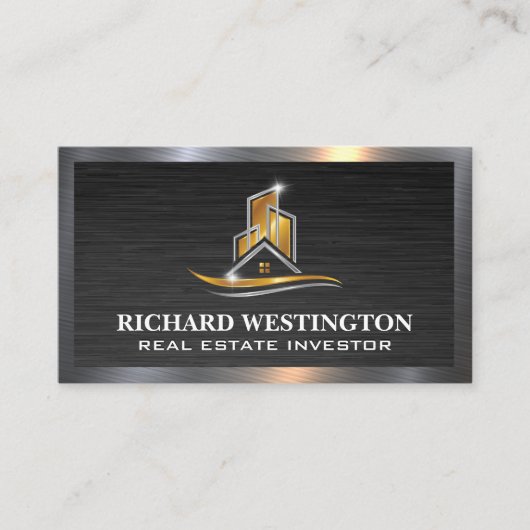 Gold Silver Metallic Real Estate Logo | QR Visitekaartje (Voorkant)
