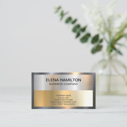 Gold Silver Metallic Shine Border Visitekaartje (Staand voorkant)