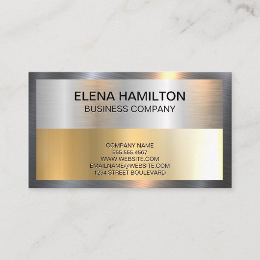 Gold Silver Metallic Shine Border Visitekaartje (Voorkant)