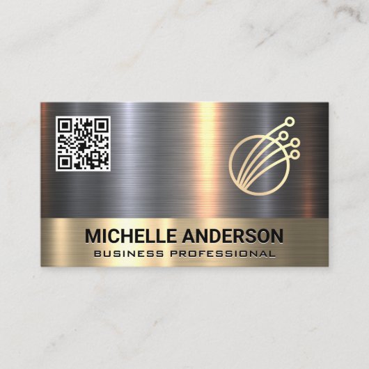 Gold Silver Metallic | Technische Logo | QR-code Visitekaartje (Voorkant)