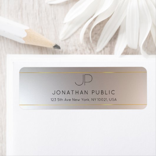 Gold Silver Modern Monogrammed Sjabloon Glamor Etiket (Insitu)