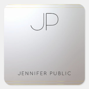 Gold Silver Monogram Sjabloon Initiaal Letter Vierkante Sticker