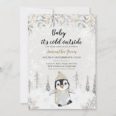 Gold Silver Penguin Baby shower Kaart (Voorkant)