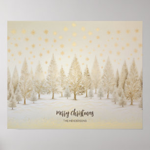 Gold Silver Pine Trees Christmas Poster
