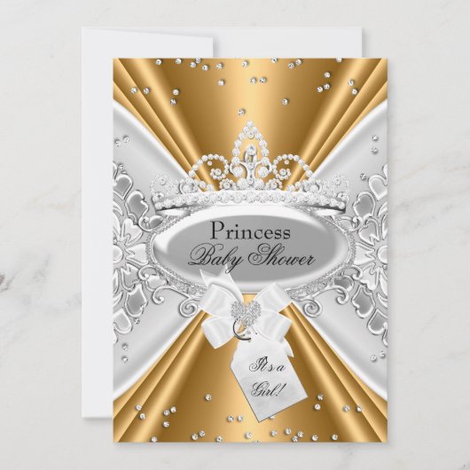 Gold Silver Princess Tiara Baby shower Invite Kaart (Voorkant)