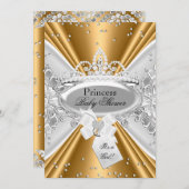 Gold Silver Princess Tiara Baby shower Invite Kaart (Voorkant / Achterkant)
