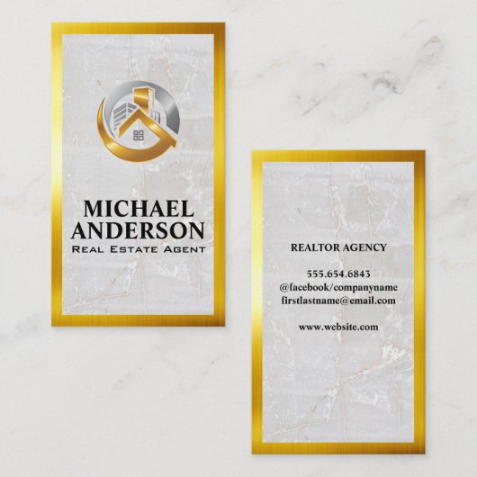 Gold Silver Property Logo | Marmer | Goudgrens Visitekaartje (Voorkant / Achterkant)