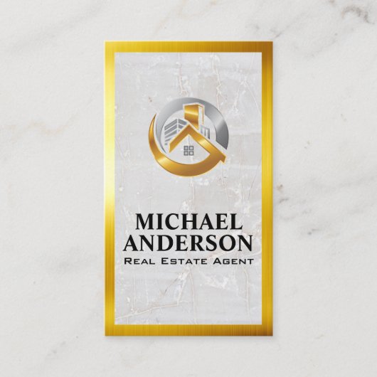 Gold Silver Property Logo | Marmer | Goudgrens Visitekaartje (Voorkant)