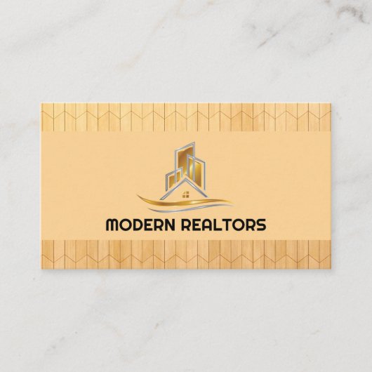 Gold Silver Real Estate Logo | Houtpanelen Visitekaartje (Voorkant)