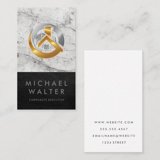 Gold Silver Real Estate Logo | Marmer Leder Visitekaartje (Voorkant / Achterkant)