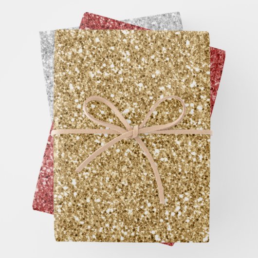 Gold Silver Red Glitz Glitter Inpakpapier Vel (In situ)