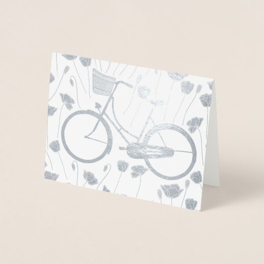 Gold Silver  Retro Bicycle Floral Pattern Folie Kaarten (Voorkant)