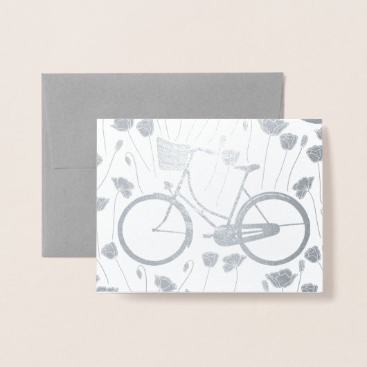 Gold Silver Retro Bicycle Floral Pattern Folie Kaarten (Voorkant met envelop)