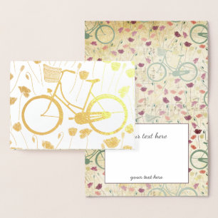 Gold Silver Retro Bicycle Floral Pattern Folie Kaarten