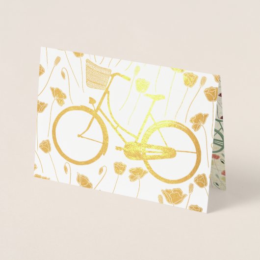 Gold Silver  Retro Bicycle Floral Pattern Folie Kaarten (Voorkant)