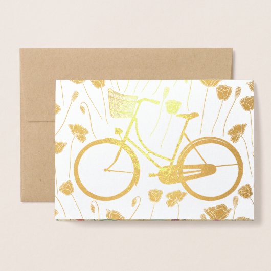 Gold Silver  Retro Bicycle Floral Pattern Folie Kaarten (Voorkant met envelop)