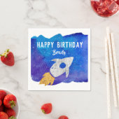 Gold Silver Rocket Ship Galaxy Birthday Party Servet (Insitu)