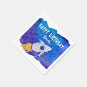 Gold Silver Rocket Ship Galaxy Birthday Party Servet (Hoek)