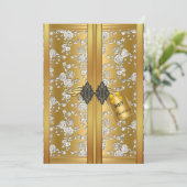 Gold Silver Roos Damask Cupboard Party Kaart (Staand voorkant)