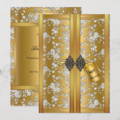 Gold Silver Roos Damask Cupboard Party Kaart (Voorkant / Achterkant)