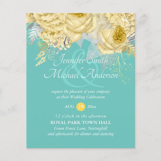 Gold Silver Rozen Floral Wedding Invites (Voorkant)