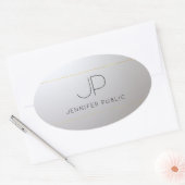 Gold Silver Sjabloon Initiaal Monogram Ovale Sticker (Envelop)