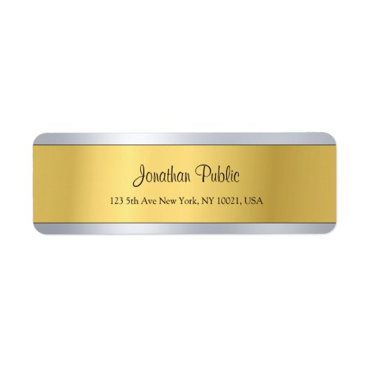 Gold Silver Sjabloon Moderne Script Return-adres Etiket (Voorkant)